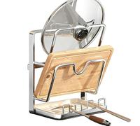 Organizador de tapa de cacerola, estante de almacenamiento de cocina multicapa de acero inoxidable, soporte para cubierta de olla con ranuras ajustables, perfecto para gabinetes, tablas de cortar, pla