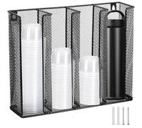 Organizador de tapa de taza de salsa, parte de montaje en pared de malla de metal, 4 compartimentos, dispensador de tazas de salsa de fácil instalación para tazas de plástico o tapas apilables