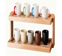 Organizador de Tazas Café Madera, Estantería Cocina 2/3 Niveles con Base Ventilada, para tu Rincón del o Té, Almacenamiento para Condimentos, Estante Decorativo Rústico(Brown,2*Tier)