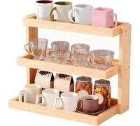 Organizador de Tazas Café Madera, Estantería Cocina 2/3 Niveles con Base Ventilada, para tu Rincón del o Té, Almacenamiento para Condimentos, Estante Decorativo Rústico(Walnut,3*Tier)