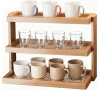 Organizador de Tazas Café Madera, Estantería Cocina 2/3 Niveles con Base Ventilada, para tu Rincón del o Té, Almacenamiento para Condimentos, Estante Decorativo Rústico(Brown,3*Tier)
