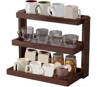 Organizador de Tazas Café Madera, Estantería Cocina 2/3 Niveles con Base Ventilada, para tu Rincón del o Té, Almacenamiento para Condimentos, Estante Decorativo Rústico(Primary Color,3*Tier)