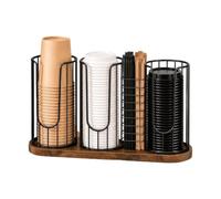 Organizador de tazas de café con 4 compartimentos y base de madera
