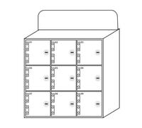 Organizador de teléfono acrílico blanco con 15 ranuras de almacenamiento seguras, puerta con cerradura y llaves. Almacena y protege tus dispositivos móviles con estilo