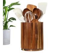 Organizador de utensilios de cocina - Vajilla de madera, base giratoria de 360 grados, soporte de almacenamiento rústico grande, accesorio de encimera impermeable, cuchara tenedor, espátula
