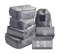 Organizador de Viaje Plegable, Bolsas Almacenamiento, Armario, Cubo, Maleta, Conjunto Embalaje, Equipaje, Ropa, Caja Zapatos, 7 Uds(7 pcs Grey)