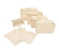 Organizador de Viaje Plegable de Poliéster Beige, Cierre Cordón | Bolsa de Maquillaje y Equipaje Multiusos, para Vacaciones y Senderismo, Protege Objetos y Reduce Arrugas