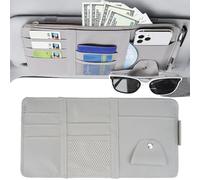 Organizador de visera para Mercedes-Benz C 220 CDI T-Type Wagon S203 2006-2023 2024, Impermeable Resistente Cuero PU Bolsillo de Almacenamiento Soporte para Gafas y Tarjetas Gris