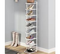 Organizador de zapatos con 9 niveles que ahorra espacio, soporte vertical para zapatos para espacios estrechos, resistente y bricolaje, torre de almacenamiento de zapatos de pie, color blanco, 9 capas