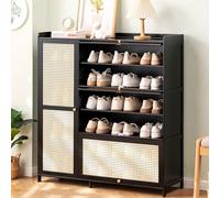 Organizador de zapatos de bambú, armario de almacenamiento de zapatos independiente con puertas, estante para zapatos que ahorra espacio para entrada, pasillo, armario y sala de estar, 135 x 33 x 77