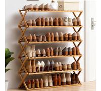 Organizador de zapatos de bambú de 4 niveles, torre vertical que ahorra espacio, para pasillo y sala de estar, solución de almacenamiento plegable para armario y entrada, elegante sistema de