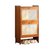 Organizador de zapatos de entrada delgado con puerta abatible, gabinete de almacenamiento de zapatos de bambú de 2/3 niveles, gabinete organizador de zapatero para 15-21 pares, estilo minimalista, par