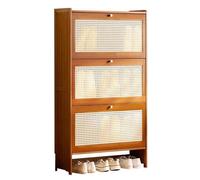 Organizador de zapatos de entrada delgado con puerta abatible, gabinete de almacenamiento de zapatos de bambú de 2/3 niveles, gabinete organizador de zapatero para 15-21 pares, estilo minimalista, par