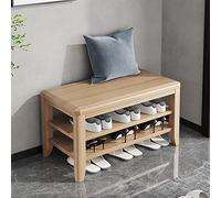 Organizador de zapatos resistente y sencillo para entrada, pasillo, sala de estar, banco de entrada, banco de madera maciza, banco de almacenamiento de madera de dos niveles, tres capas de color tron