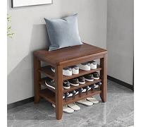 Organizador de zapatos resistente y sencillo para entrada, pasillo, sala de estar, banco de entrada, banco de madera maciza, banco de almacenamiento de madera de dos niveles, tres capas de color tron