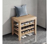 Organizador de zapatos resistente y sencillo para entrada, pasillo, sala de estar, banco de entrada, banco de madera maciza, banco de almacenamiento de madera de dos niveles, tres capas de color de t