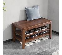 Organizador de zapatos resistente y sencillo para entrada, pasillo, sala de estar, banco de entrada, banco de madera maciza, banco de almacenamiento de madera de dos niveles, tres capas de color tron