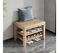 Organizador de zapatos resistente y sencillo para entrada, pasillo, sala de estar, banco de entrada, banco de madera maciza, banco de almacenamiento de madera de dos niveles, tres capas de color tron