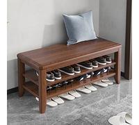 Organizador de zapatos resistente y sencillo para entrada, pasillo, sala de estar, banco de entrada, banco de madera maciza, banco de almacenamiento de madera de dos niveles, tres capas de color tron