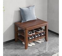 Organizador de zapatos resistente y sencillo para entrada, pasillo, sala de estar, banco de entrada, banco de madera maciza, banco de almacenamiento de madera de dos niveles, tres capas de color tron