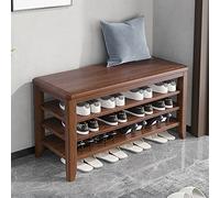 Organizador de zapatos resistente y sencillo para entrada, pasillo, sala de estar, banco de entrada, banco de madera maciza, banco de almacenamiento de madera de dos niveles, tres capas de color tron