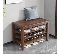 Organizador de zapatos resistente y sencillo para entrada, pasillo, sala de estar, banco de entrada, banco de madera maciza, banco de almacenamiento de madera de dos niveles, tres capas de color tron