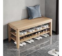 Organizador de zapatos resistente y sencillo para entrada, pasillo, sala de estar, banco de entrada, banco de madera maciza, banco de almacenamiento de madera de dos niveles, tres capas de color tron