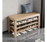 Organizador de zapatos resistente y sencillo para entrada, pasillo, sala de estar, banco de entrada, banco de madera maciza, banco de almacenamiento de madera de dos niveles, tres capas de color de t