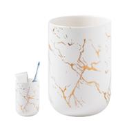 Organizador del soporte del cepillo de dientes: copa de vaso de mármol de cerámica, contenedor de baño compacto | Almacenamiento de contador de tocadores para herramientas de maquillaje de pasta de di