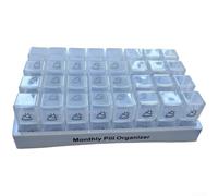 Organizador diario de medicamentos con cobertura de 31 días AM PM 32 compartimentos en una sola caja de plástico compacta hecha de material de polipropileno resistente (D)