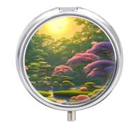 Organizador diario de pastillas de 3 compartimentos, pequeño pastillero portátil de viaje con espejo, mini pastillero para bolsillo de bolso, organizador de medicamentos de metal, pintura japonesa