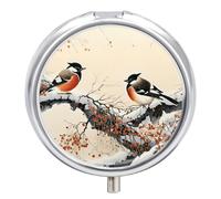 Organizador diario de píldoras de 3 compartimentos, pequeño pastillero portátil de viaje con espejo, mini pastillero para bolsillo de bolso, organizador de medicamentos de metal, pintura de pájaros