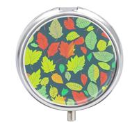 Organizador diario de píldoras de 3 compartimentos, pequeño pastillero portátil de viaje con espejo, mini pastillero para bolsillo de bolso, organizador de medicamentos de metal, hojas de otoño rojas