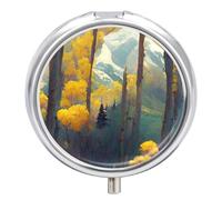 Organizador diario de píldoras de 3 compartimentos, pequeño pastillero portátil de viaje con espejo, mini pastillero para bolsillo de bolso, organizador de medicamentos de metal, pintura de bosque