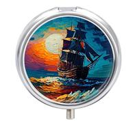 Organizador diario de píldoras de 3 compartimentos, pequeño pastillero portátil de viaje con espejo, mini pastillero para bolsillo de bolso, organizador de medicamentos de metal, pintura de visión