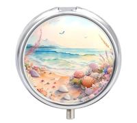 Organizador diario de píldoras de 3 compartimentos, pequeño pastillero portátil de viaje con espejo, mini pastillero para bolsillo de bolso, organizador de medicamentos de metal, pintura de gaviotas