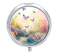 Organizador diario de píldoras de 3 compartimentos, pequeño pastillero portátil de viaje con espejo, mini pastillero para bolsillo de bolso, organizador de medicamentos de metal, pintura colorida de