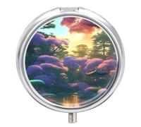 Organizador diario de píldoras de 3 compartimentos, pequeño pastillero portátil de viaje con espejo, mini pastillero para bolsillo de bolso, organizador de medicamentos de metal, pintura romántica de