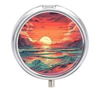 Organizador diario de píldoras de 3 compartimentos, pequeño pastillero portátil de viaje con espejo, mini pastillero para bolsillo de bolso, organizador de medicamentos de metal, pintura retro de