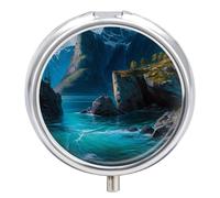 Organizador diario de píldoras de 3 compartimentos, pequeño pastillero portátil de viaje con espejo, mini pastillero para bolsillo de bolso, organizador de medicamentos de metal, pintura al óleo de