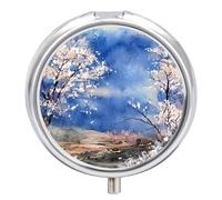 Organizador diario de píldoras de 3 compartimentos, pequeño pastillero portátil de viaje con espejo, mini pastillero para bolsillo de bolso, organizador de medicamentos de metal, pintura de bosque con