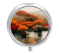 Organizador diario de píldoras de 3 compartimentos, pequeño pastillero portátil de viaje, pastillero para bolsillo de bolso, organizador de medicamentos de metal, temporada de otoño de Japón, arce