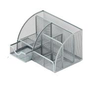 Organizador Escritorio 1PC Pen Holder Large Capacity Metal Desktop Storage Box For Office and Supplies Oficina(Seven grids Silvery)