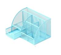 Organizador Escritorio 1PC Pen Holder Large Capacity Metal Desktop Storage Box For Office and Supplies Oficina(Seven grids Blue)