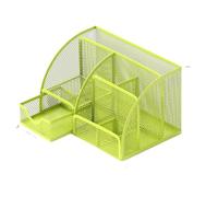 Organizador Escritorio 1PC Pen Holder Large Capacity Metal Desktop Storage Box For Office and Supplies Oficina(Seven grids Green)