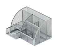 Organizador Escritorio 1PC Pen Holder Large Capacity Metal Desktop Storage Box For Office and Supplies Oficina(Seven grids Silvery)