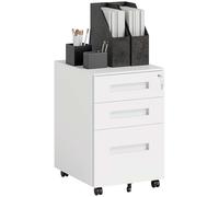 Organizador Escritorio Archivador Móvil De 3 Cajones, Archivador Metálico Con Cerradura Y 5 Ruedas Para Documentos De Tamaño A4/Legal/Carta Y Carpetas Colgantes; Cuerpo Preensamblado, 39 X 48 X 60 Cm