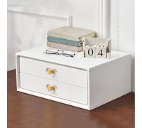Organizador Escritorio Caja Organizadora De Escritorio De Madera Con Cajones Para Documentos A4; Archivador Plano Multicapa Tipo Cajonera Para Material Escolar Y De Oficina(White,2 layer)