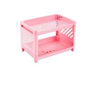 Organizador Escritorio Desktop Double-Layer Plastic Storage Rack Office Stationery and Cosmetics Box Kitchen Bathroom Oficina(Pink 2pcs)