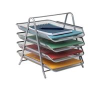 Organizador Escritorio Estante Clasificador De Papel De Metal, Bandeja De Papel, Organizador De Escritorio, Almacenamiento De Archivos, Oficina, Malla Metálica, 3/4 De Nivel(Silver,30 * 35 * 32CM)